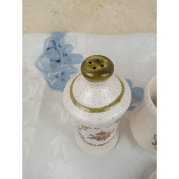 Vintage Handmade Ceramic Salt Pepper & Sugar Dish Cross-stitch Floral Design - Picture 4 of 6